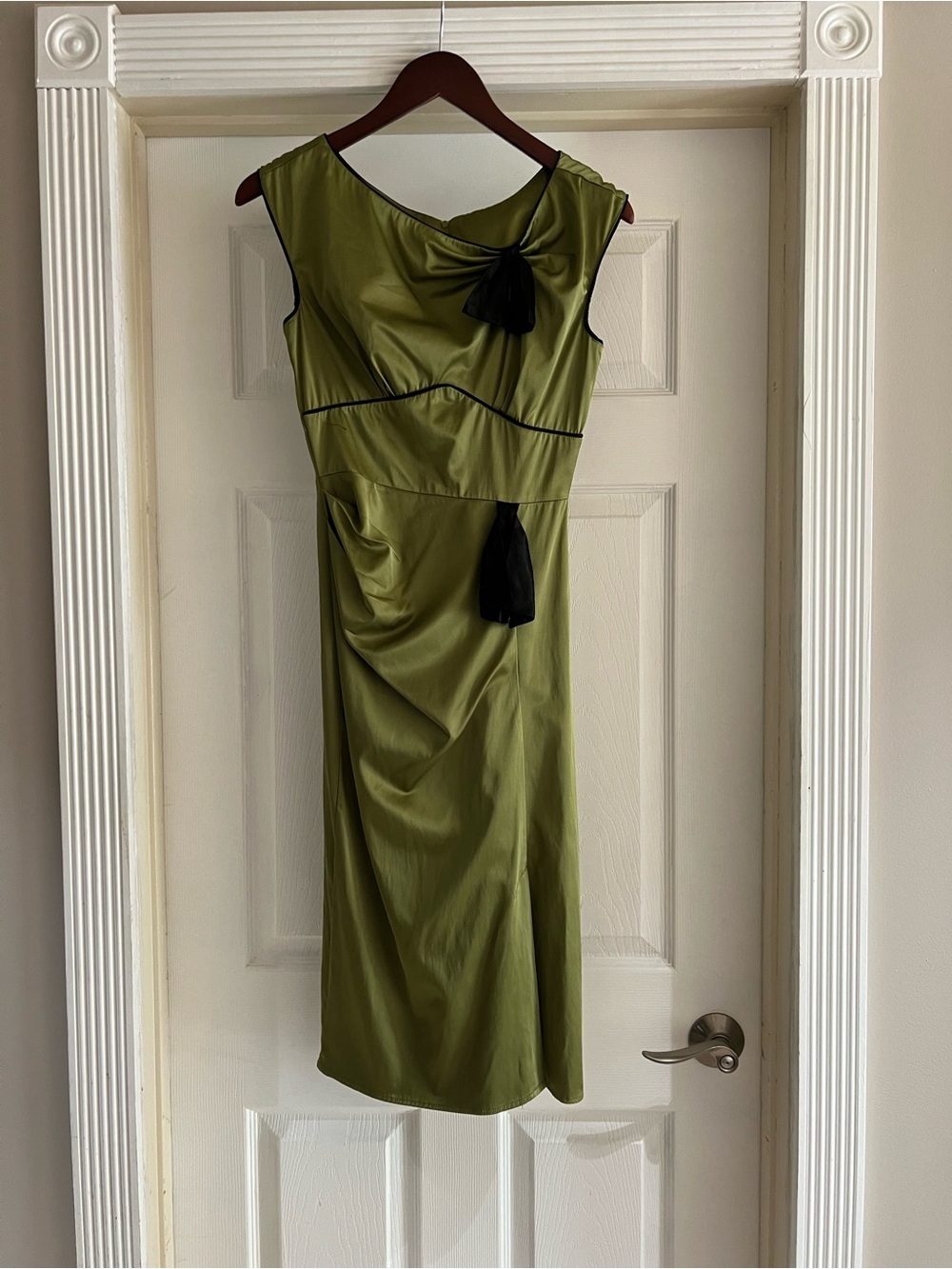 Stop Staring Green Timeless Satin Bow Dress - Picture 2 of 13